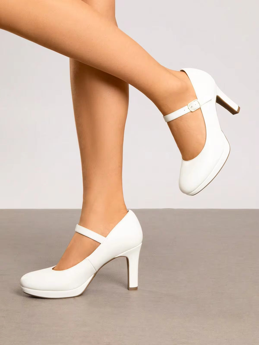 Women's High Heels Mary Jane Pumps Round Close Toe Elegant Classic Comfortable Low Platform Office Work Dress Shoes