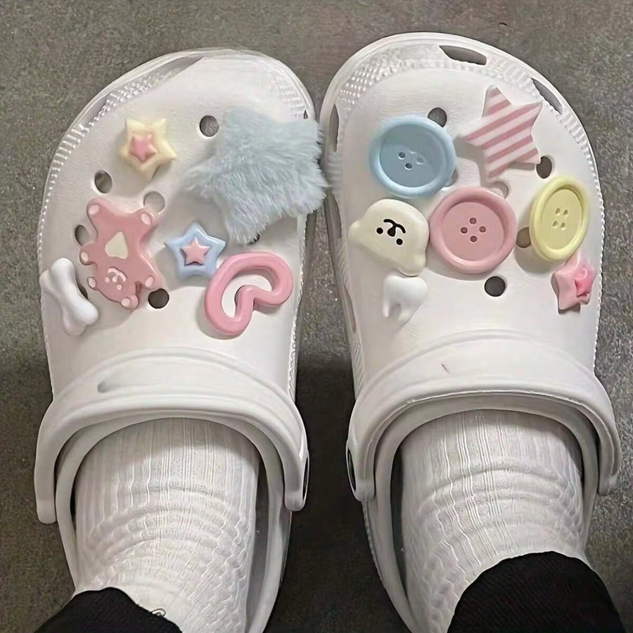 13pcs Sweet Y2K Style SHoe Charms, Plush Star Button Shoe Accessories, DIY Sandals Slippers Decoration
