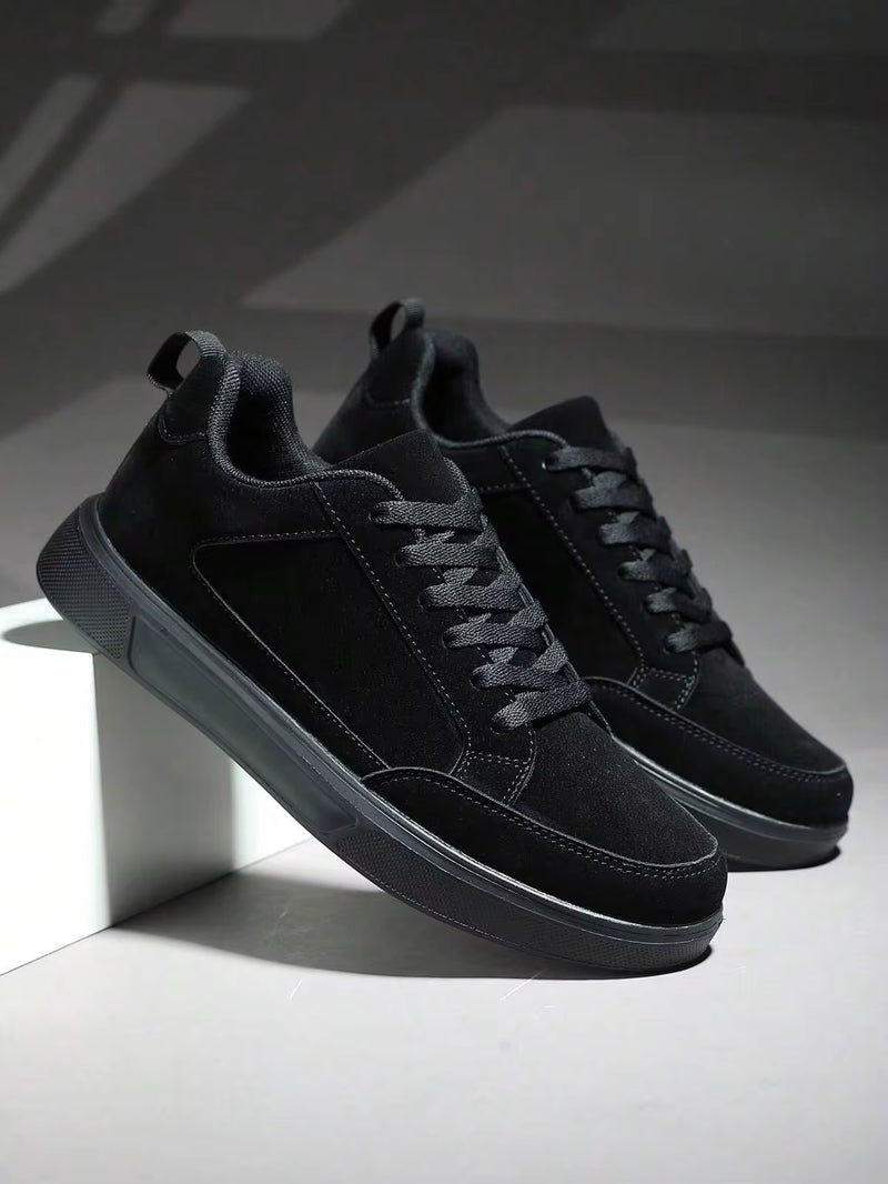 Men's Black Slip-On Sneakers, Comfortable Casual Minimalist Style Shoes For Daily Commute And Leisure