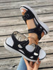 Women's Outdoor Sandals, Colorblock Woven Strap, Hook And Loop Closure, Massage Footbed, Dual-Color Non-Slip Durable Outsole, Sports Sandals