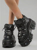 Women's Platform Biker Boots Lace Up Motorcycle Ankle Boots Black Metal Combat Y2K Goth Punk Booties Fashion Shoes Outdoor Footwear Rock Boots