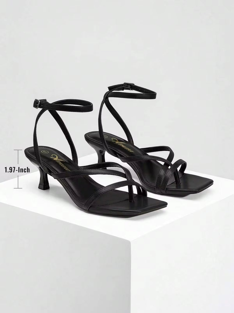Athlefit Tacones De Mujer Strappy Kitten Heels Square Toe Ankle Strap Sandals Dressy Party Shoes