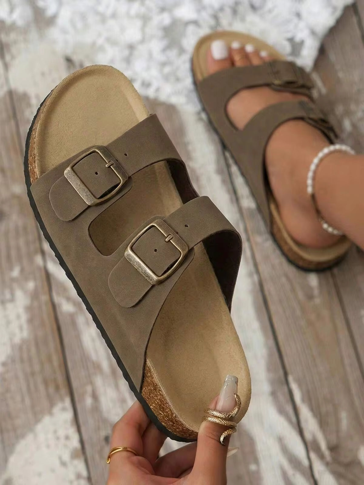 Women's Sandals Flats Soft Open Toe Summer Slide With Adjustable Buckle Slippers Shoes